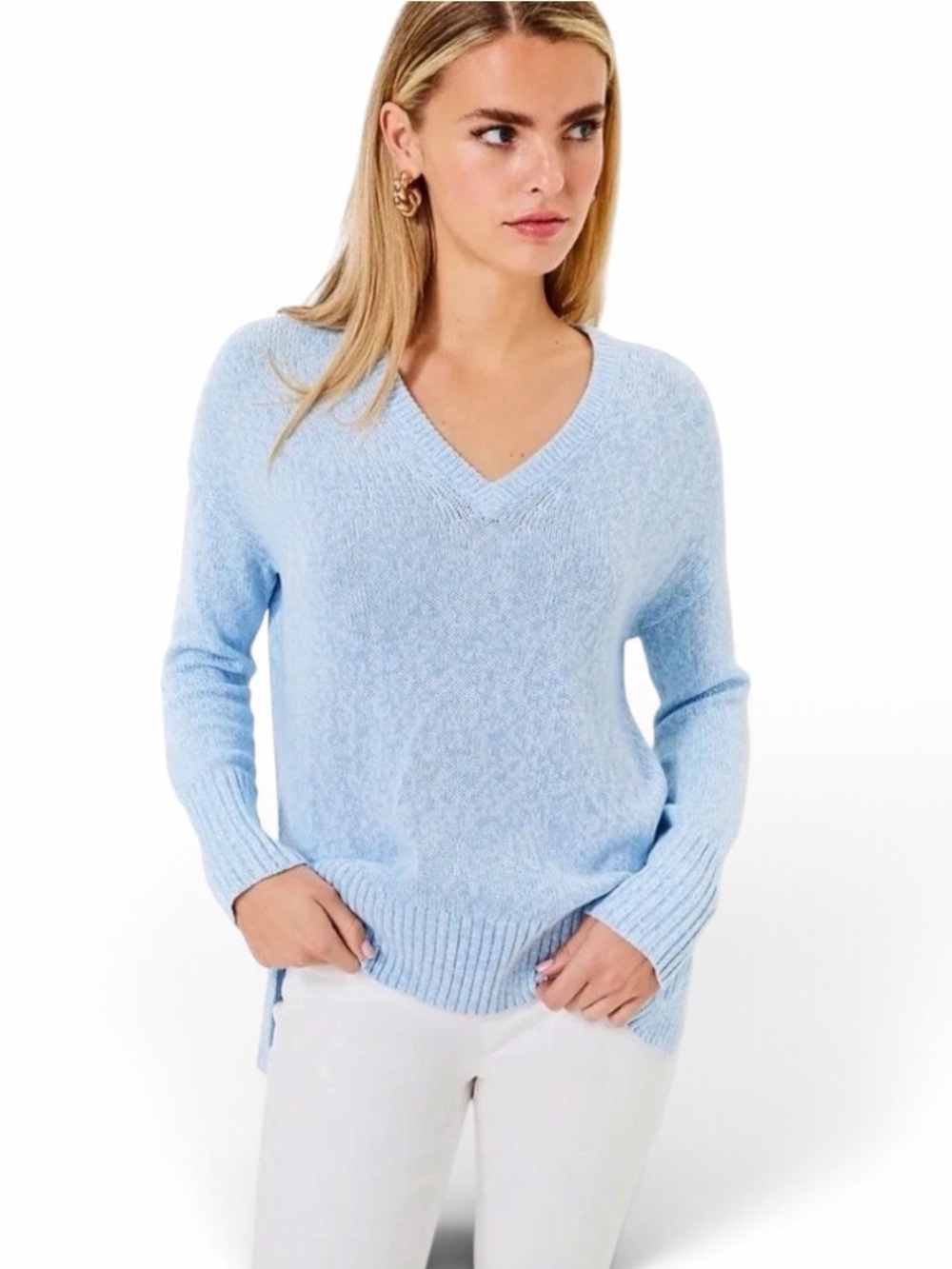 NEW Lilly Pulitzer Bonaire Blue Marl V-Neck Soft Knit Bedford Sweater Sz Small